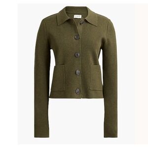J. Crew Polo Cardigan Sweater Jacket Cotton Button Front Heather Green Prep XXS